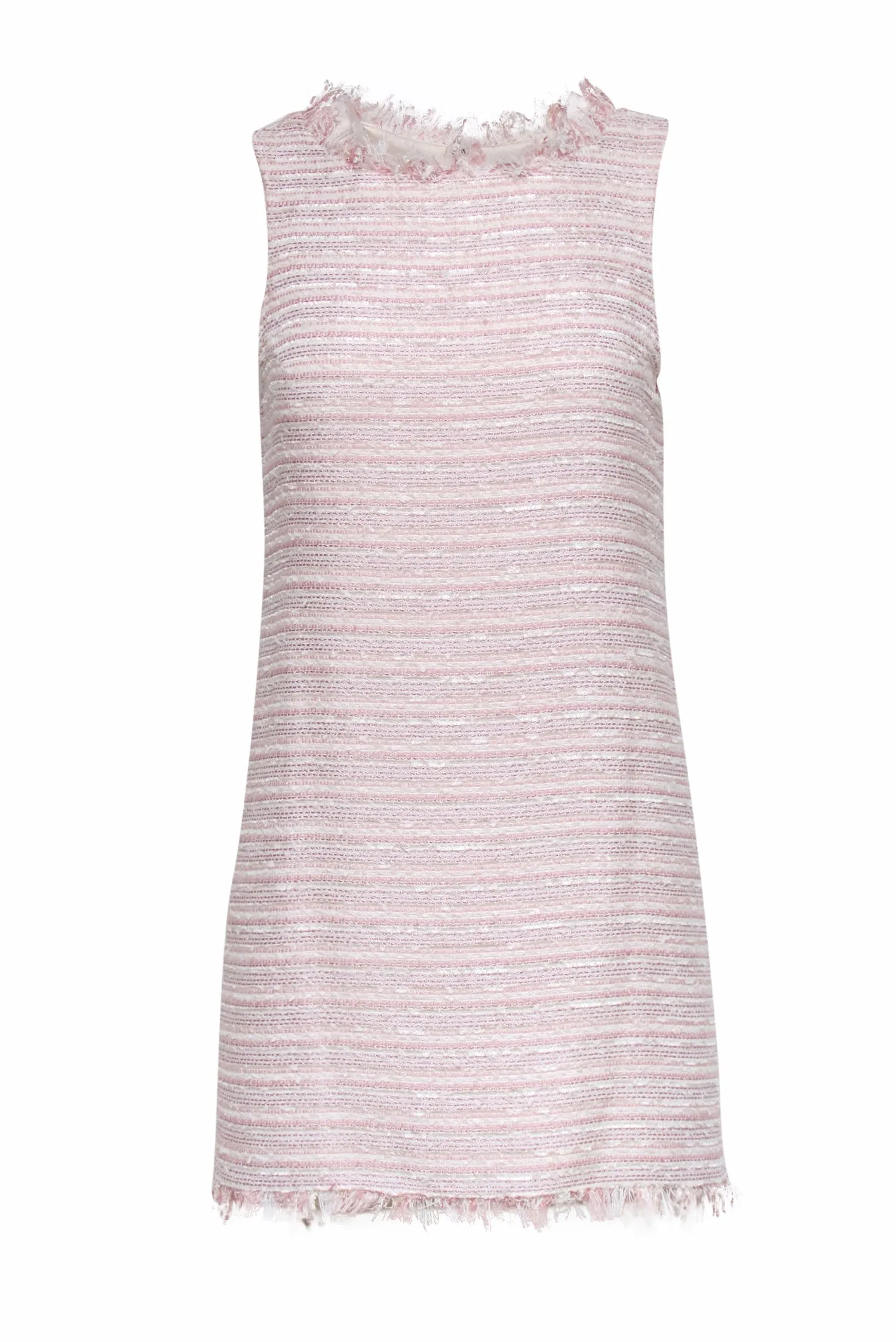 Alice & Olivia - Blush & White Metallic Tweed Shift Dress w/ Fringe Sz XS