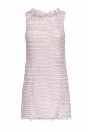 Alice & Olivia - Blush & White Metallic Tweed Shift Dress w/ Fringe Sz XS