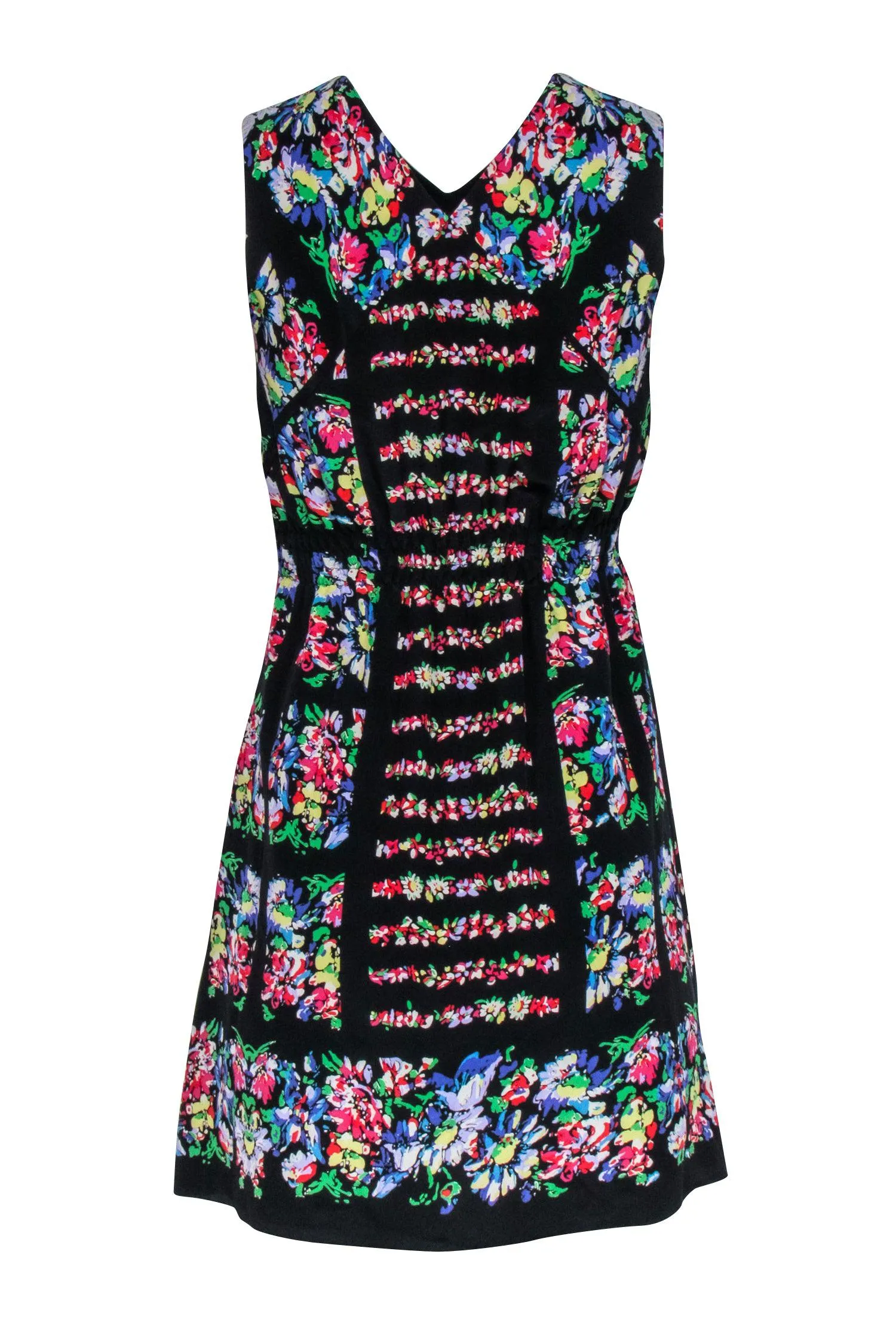 Anna Sui - Black & Multi Color Floral Print Silk Dress Sz 2