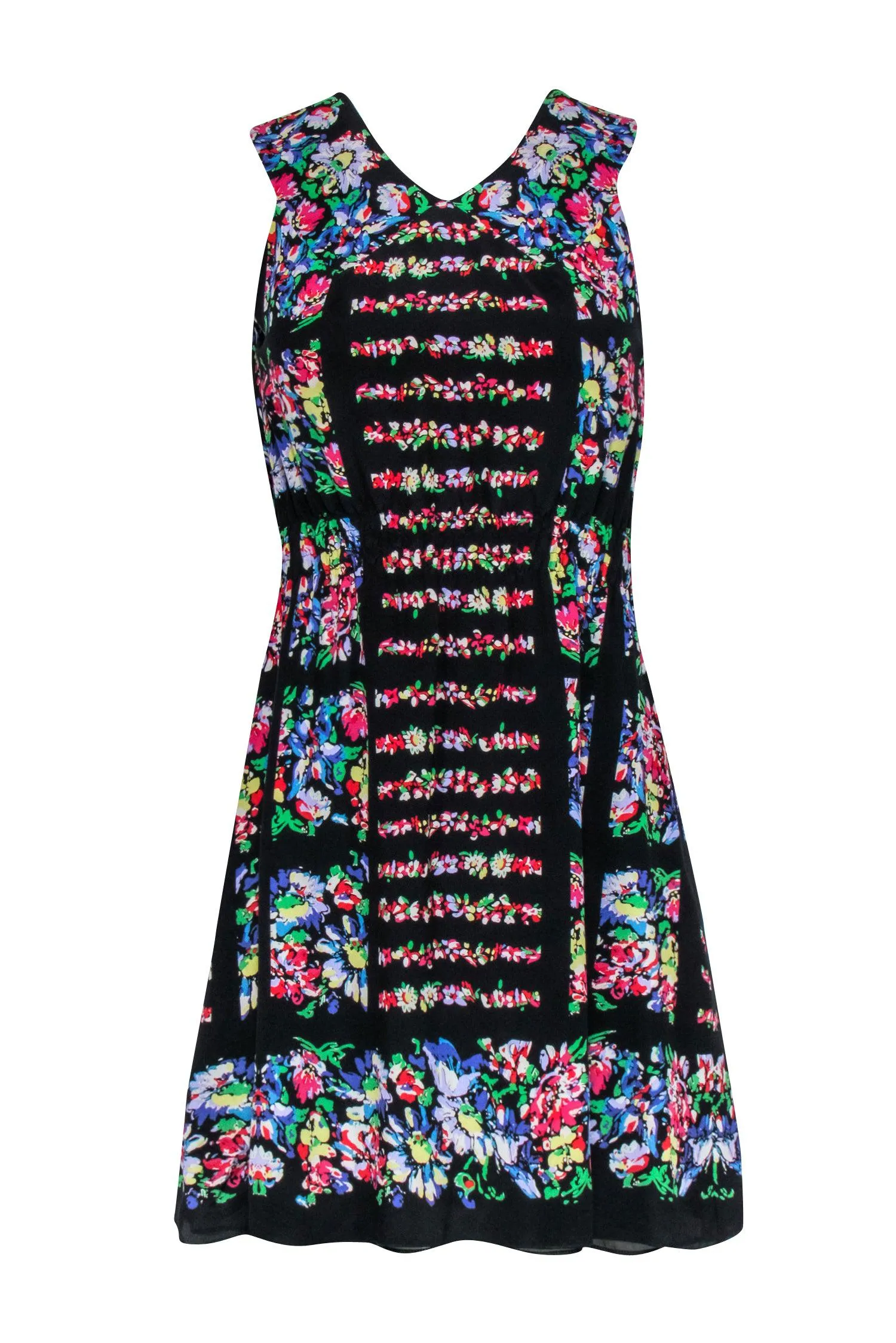 Anna Sui - Black & Multi Color Floral Print Silk Dress Sz 2