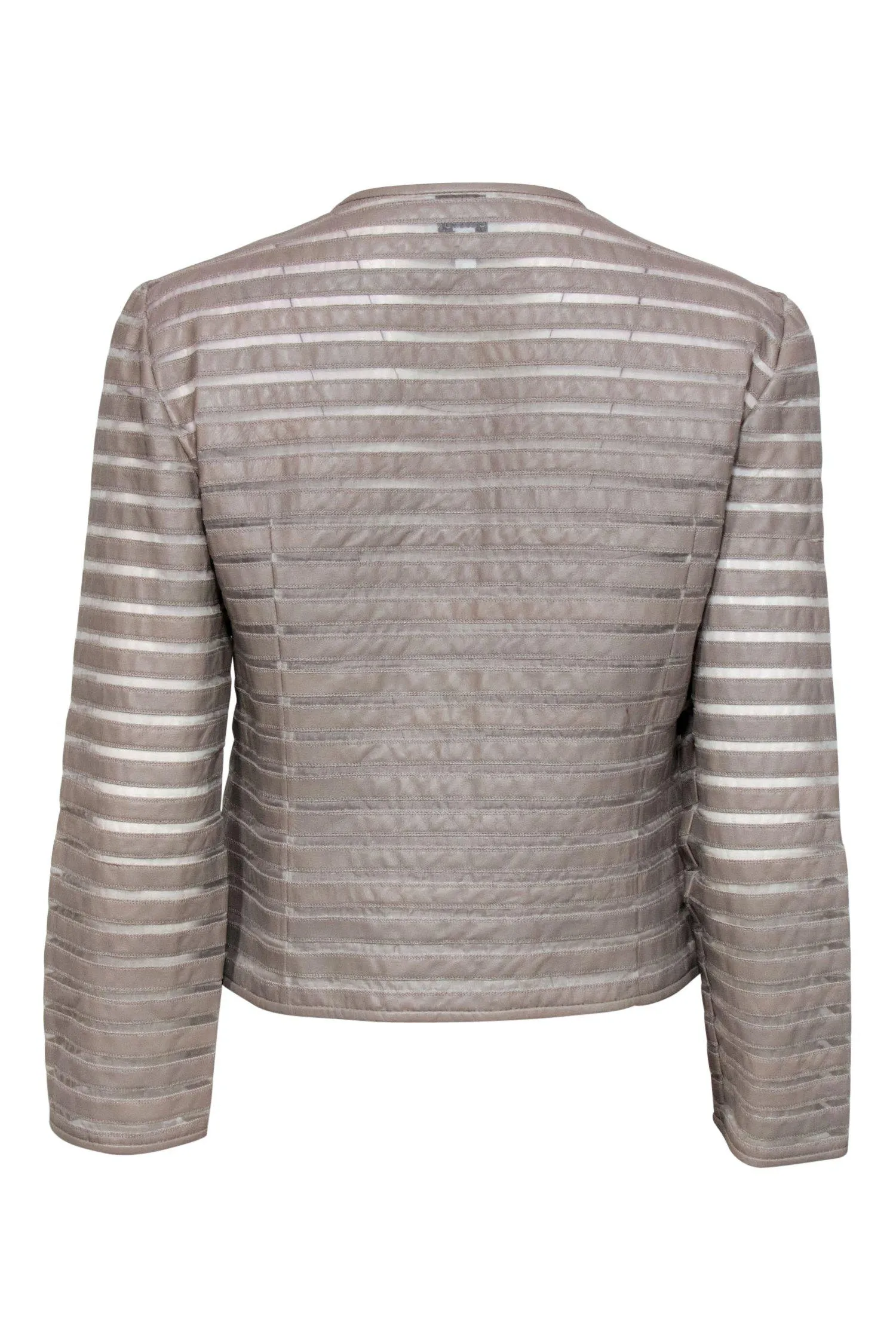 Armani Collezioni - Taupe Leather & Silk Striped Zip-Up Jacket Sz 8