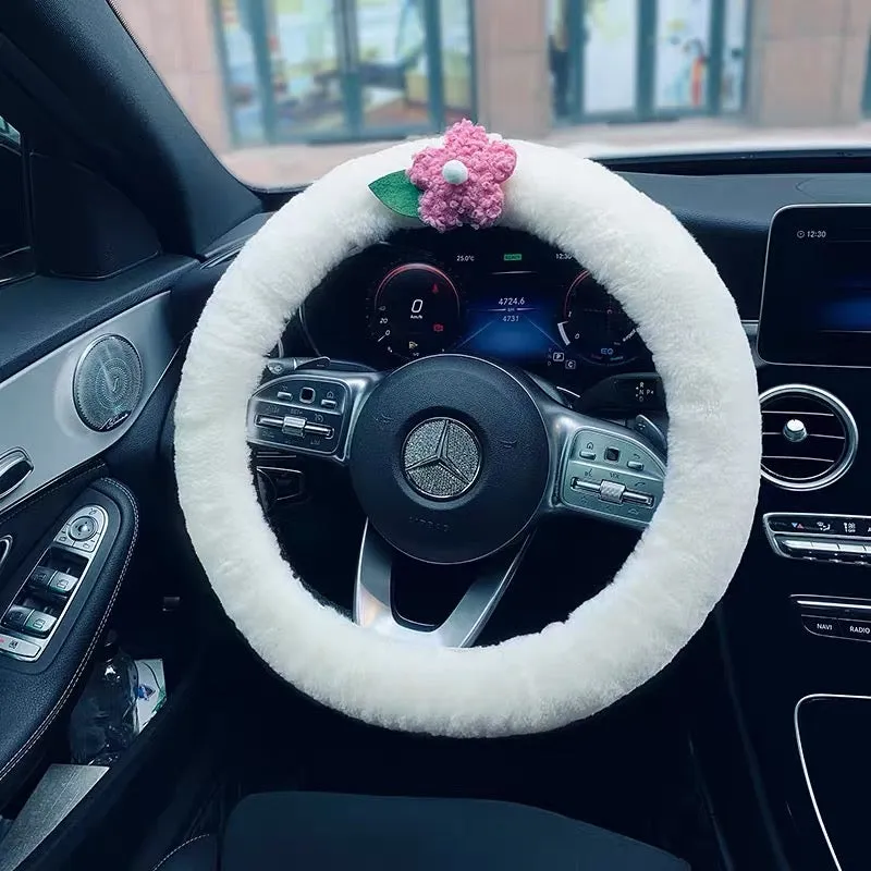 Australian Sherpa Fluffy fur White Steering wheel cover Great for Winter Warm and cozy