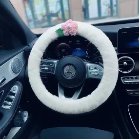 Australian Sherpa Fluffy fur White Steering wheel cover Great for Winter Warm and cozy