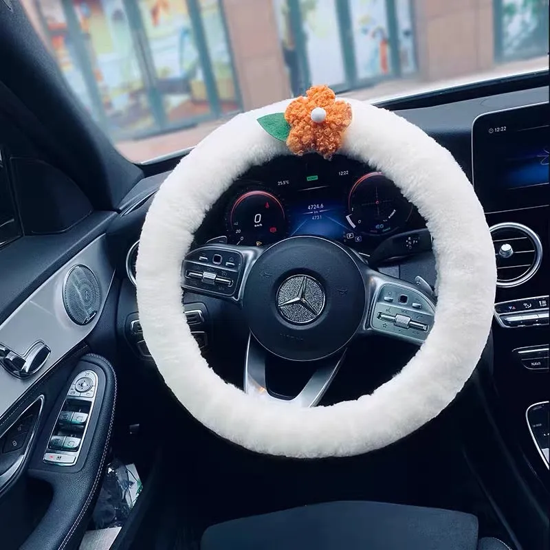 Australian Sherpa Fluffy fur White Steering wheel cover Great for Winter Warm and cozy