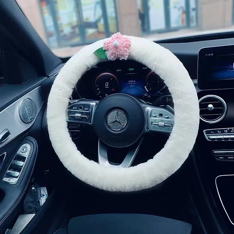 Australian Sherpa Fluffy fur White Steering wheel cover Great for Winter Warm and cozy