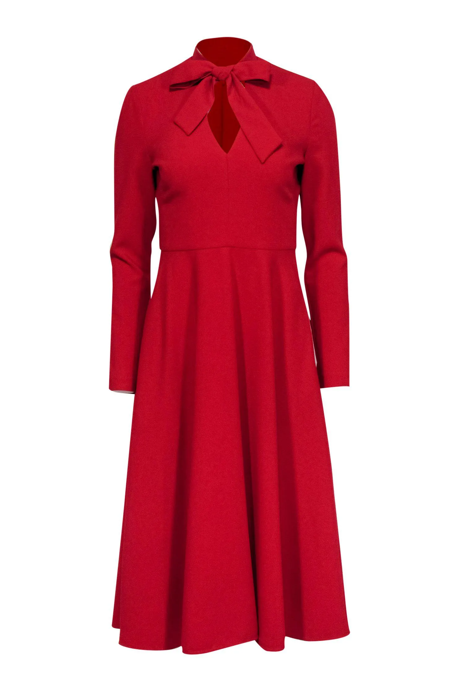 Black Halo - Red Long Sleeve Midi Dress w/ Neck Tie Sz 2