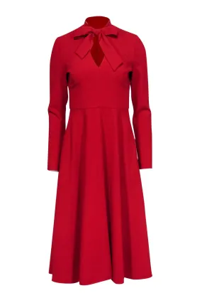 Black Halo - Red Long Sleeve Midi Dress w/ Neck Tie Sz 2