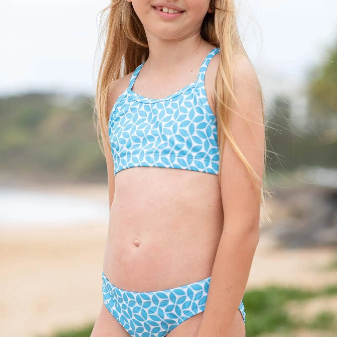 Blue Geo Leaf Bikini Top