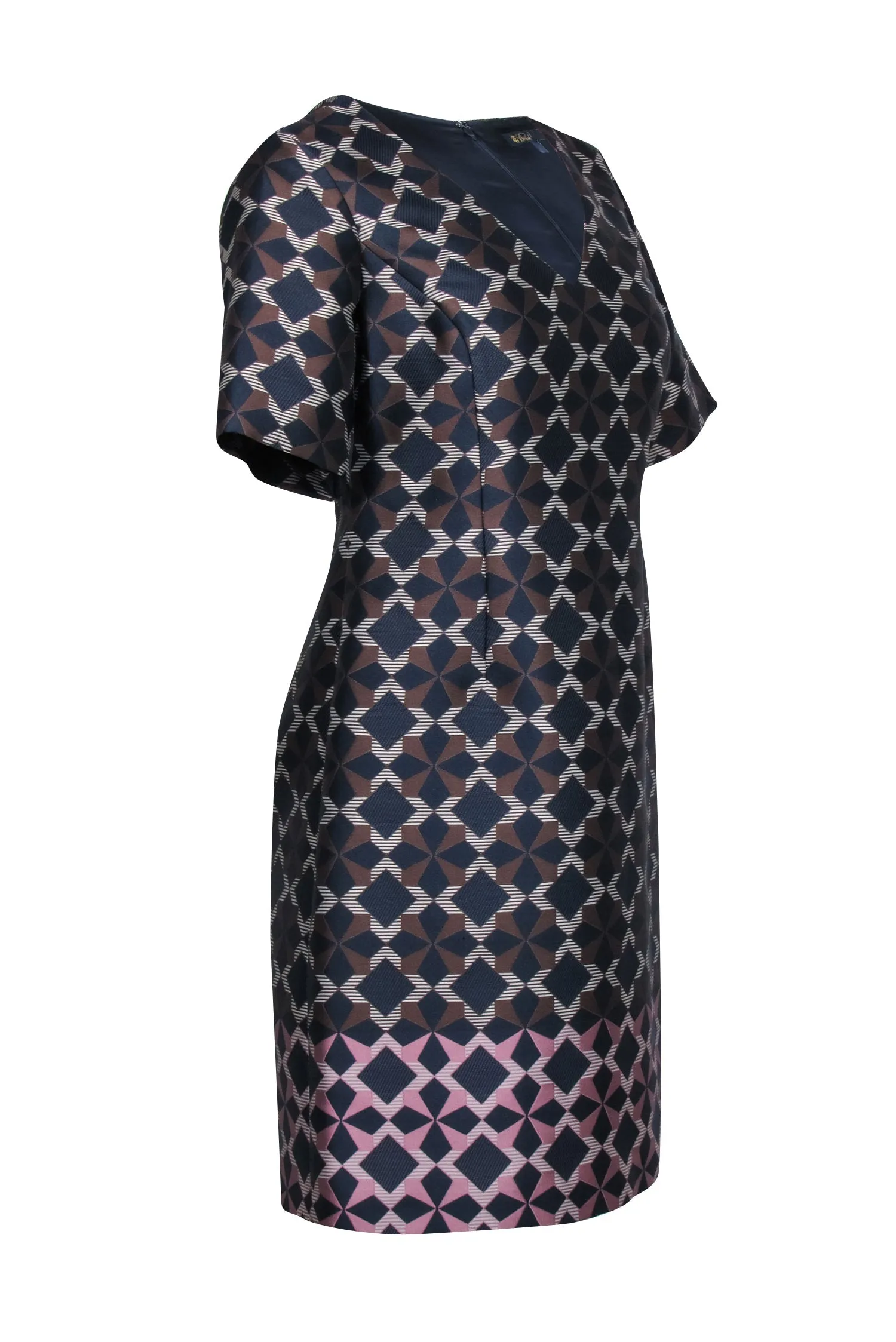 Brooks Brothers - Navy & Brown Geometric Star Print Dress Sz 8
