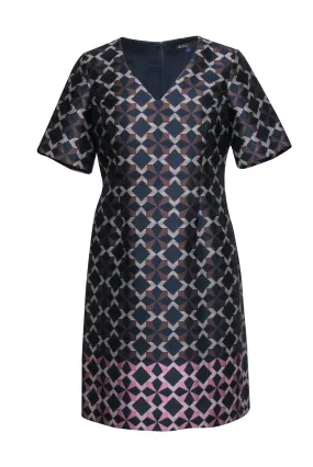 Brooks Brothers - Navy & Brown Geometric Star Print Dress Sz 8