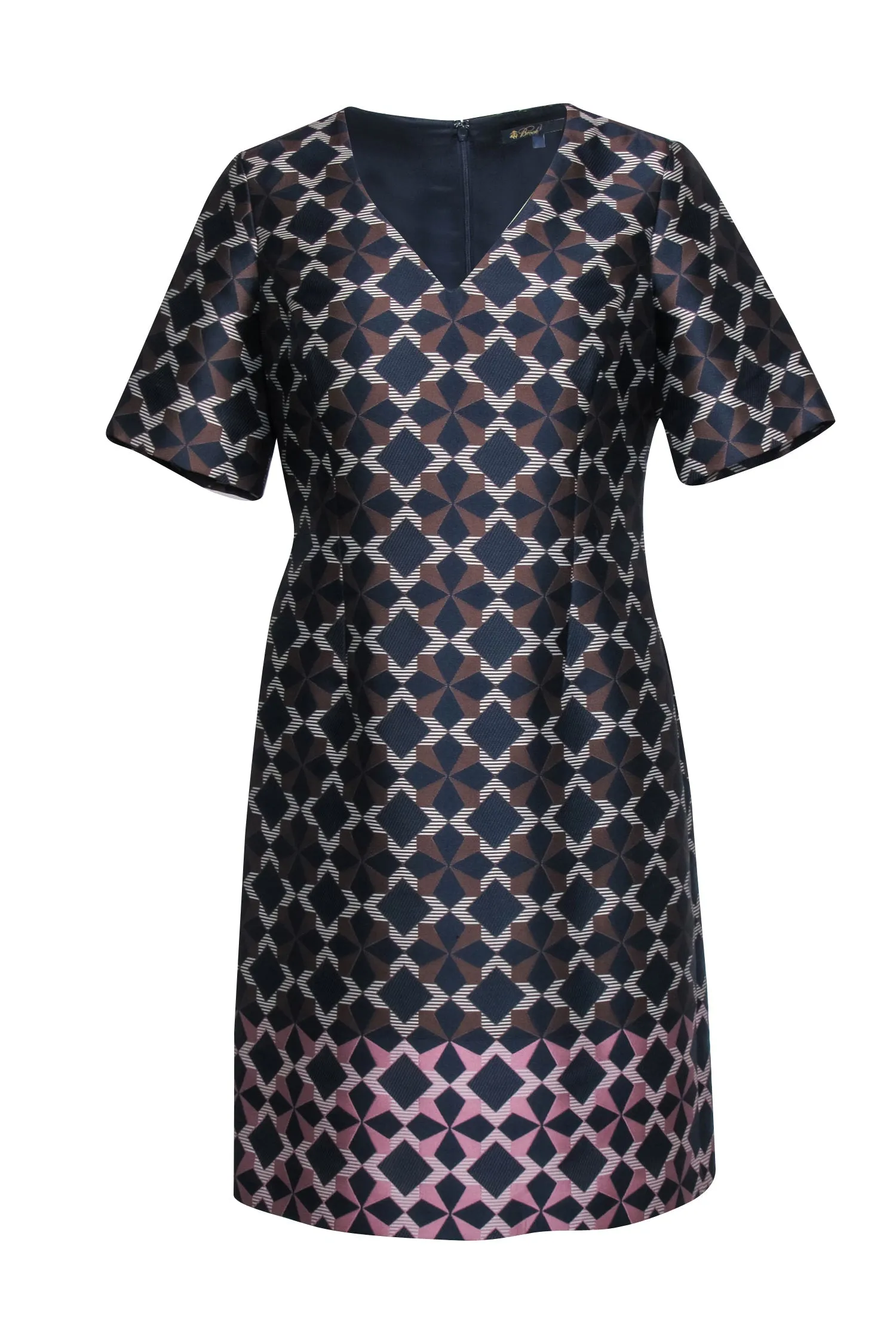 Brooks Brothers - Navy & Brown Geometric Star Print Dress Sz 8