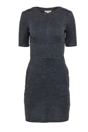 Burberry Brit - Gray Heathered Zip-Up Bodycon Dress Sz 6