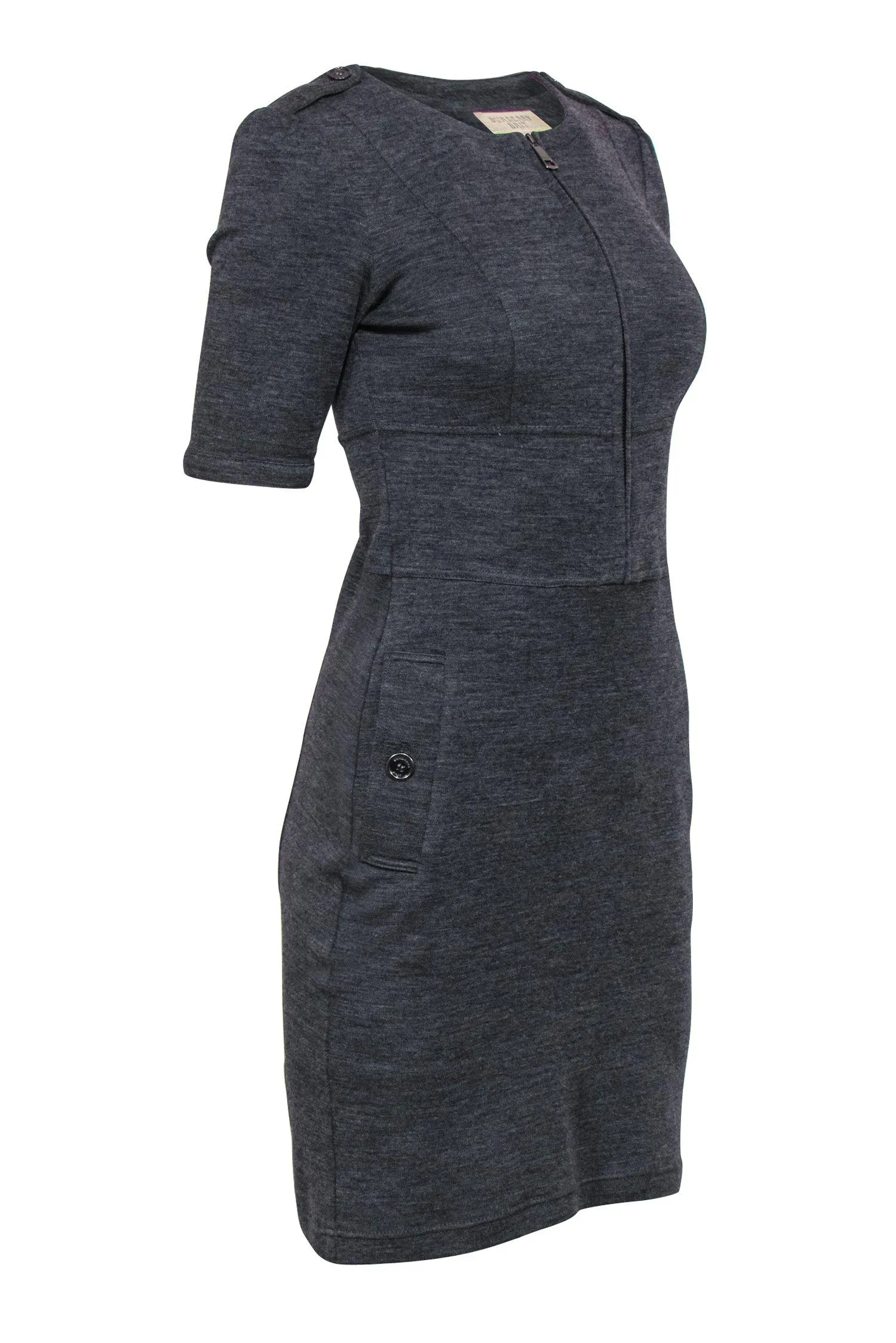 Burberry Brit - Gray Heathered Zip-Up Bodycon Dress Sz 6