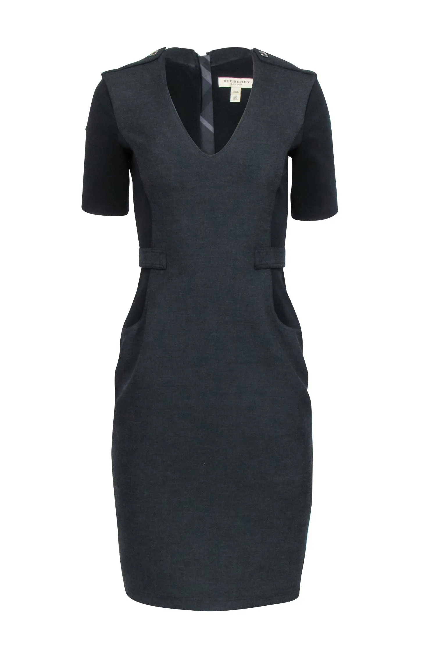 Burberry - Grey & Black Short Sleeve Sheath Dress Sz 4