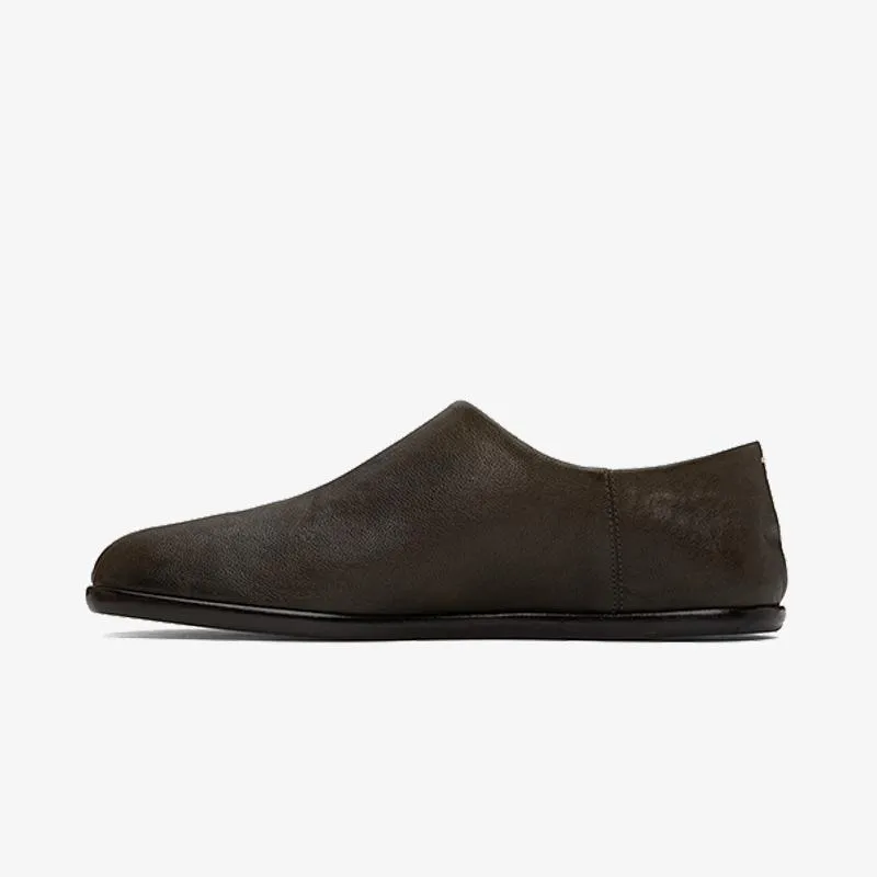 Calf Leather Ankle Boots Curved Heel