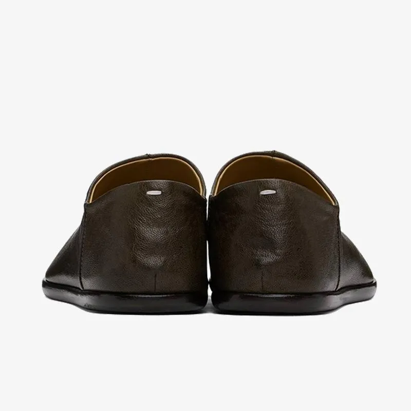 Calf Leather Ankle Boots Curved Heel