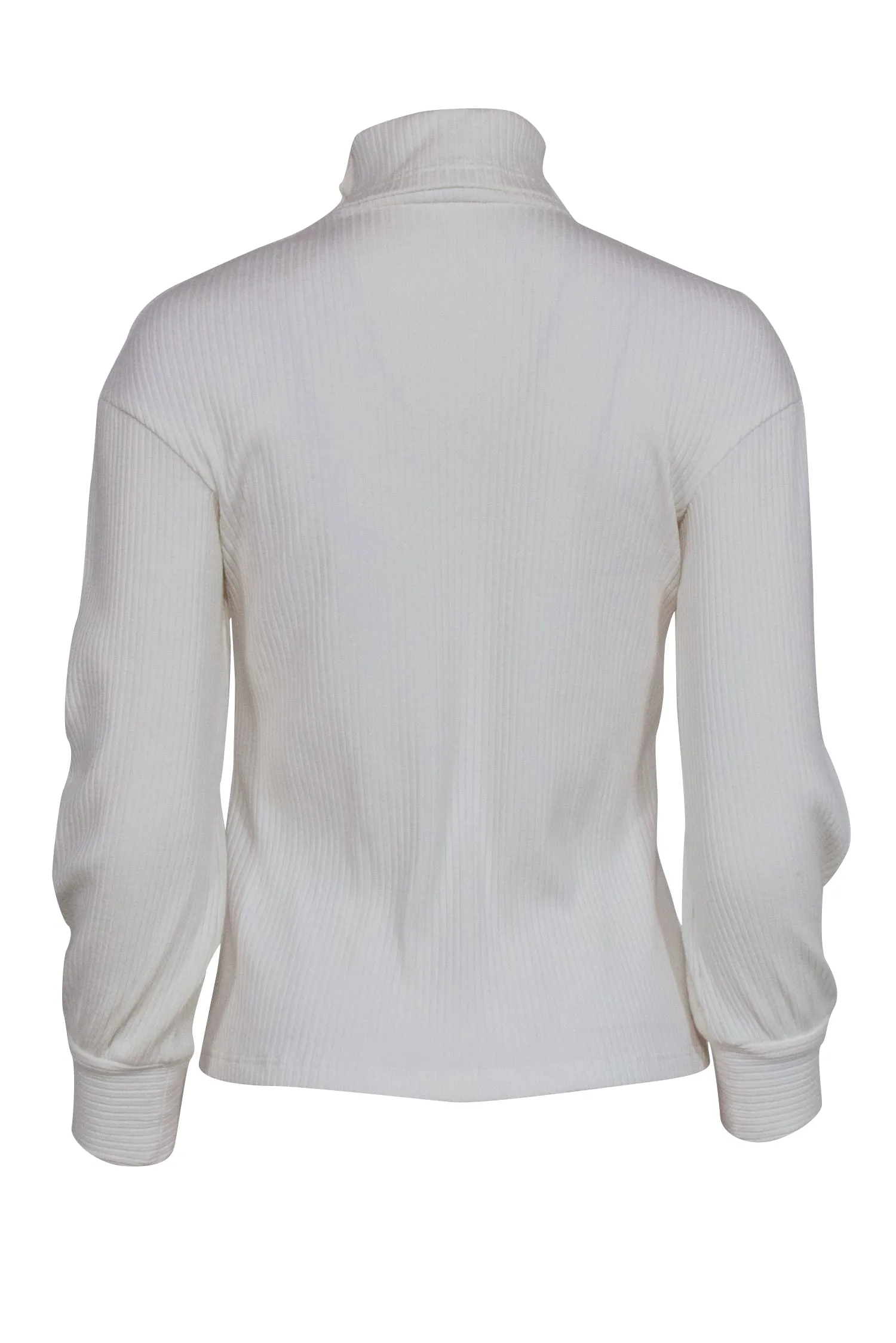 Chanel  Ivory Ribbed Knit Long Sleeve Side Button Top Sz 4