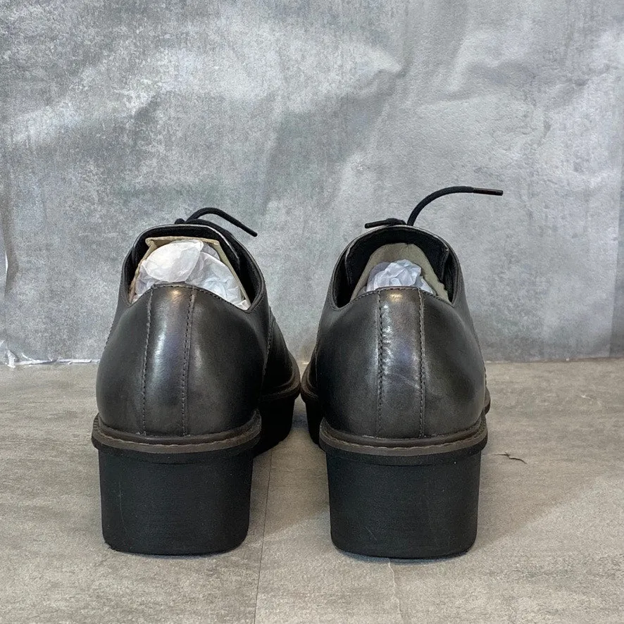 CLARKS Women's Wide Gunmetal Leather Airabell Tye Lace-Up Wedge Loafers SZ 10W