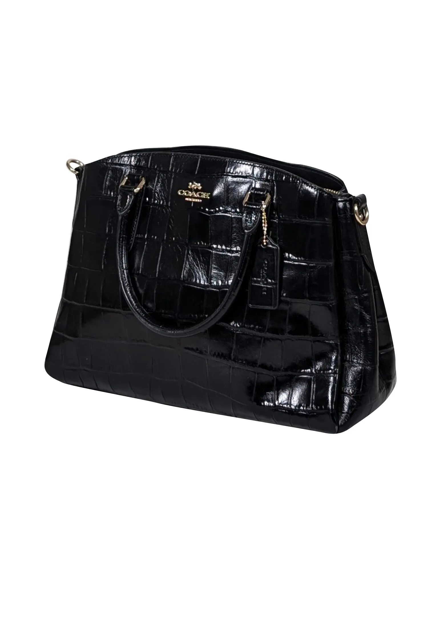 Coach - Black Patent Croc Embossed Leather Crossbody Bag