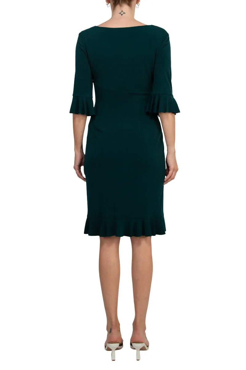 Connected Apparel 3/4 Bell Sleeve Sheath Dress