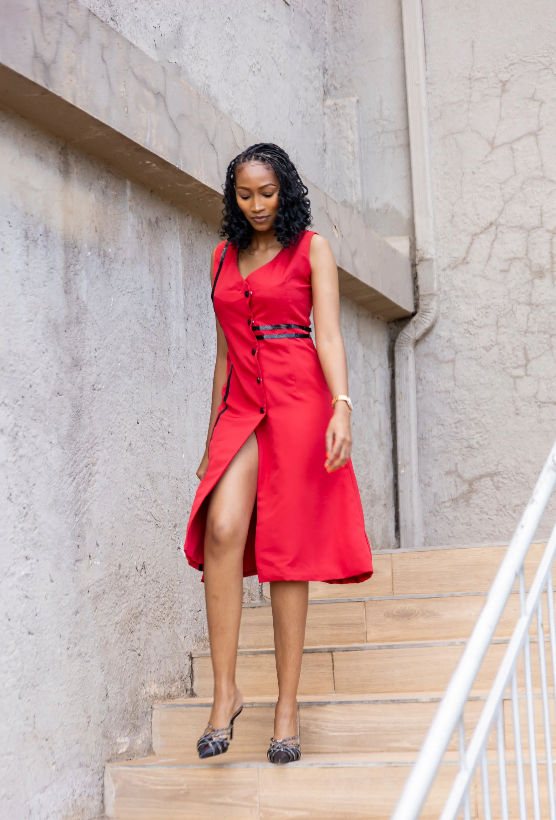 Crimson Tailored Midi Dress