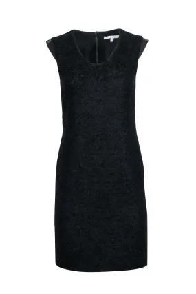 Diane von Furstenberg - Black Wool Blend Sheath Dress w/ Leather Trim Sz 4