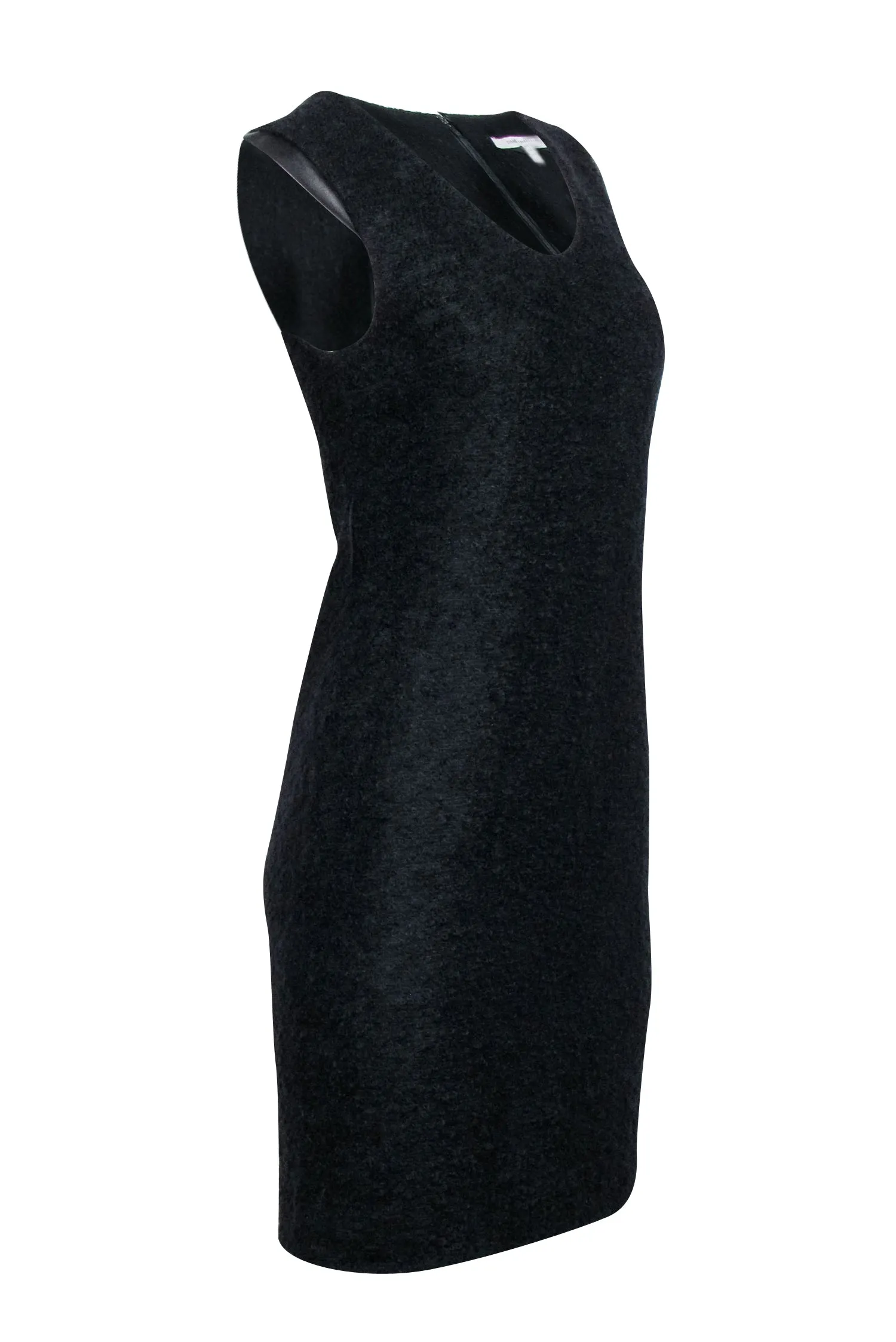 Diane von Furstenberg - Black Wool Blend Sheath Dress w/ Leather Trim Sz 4