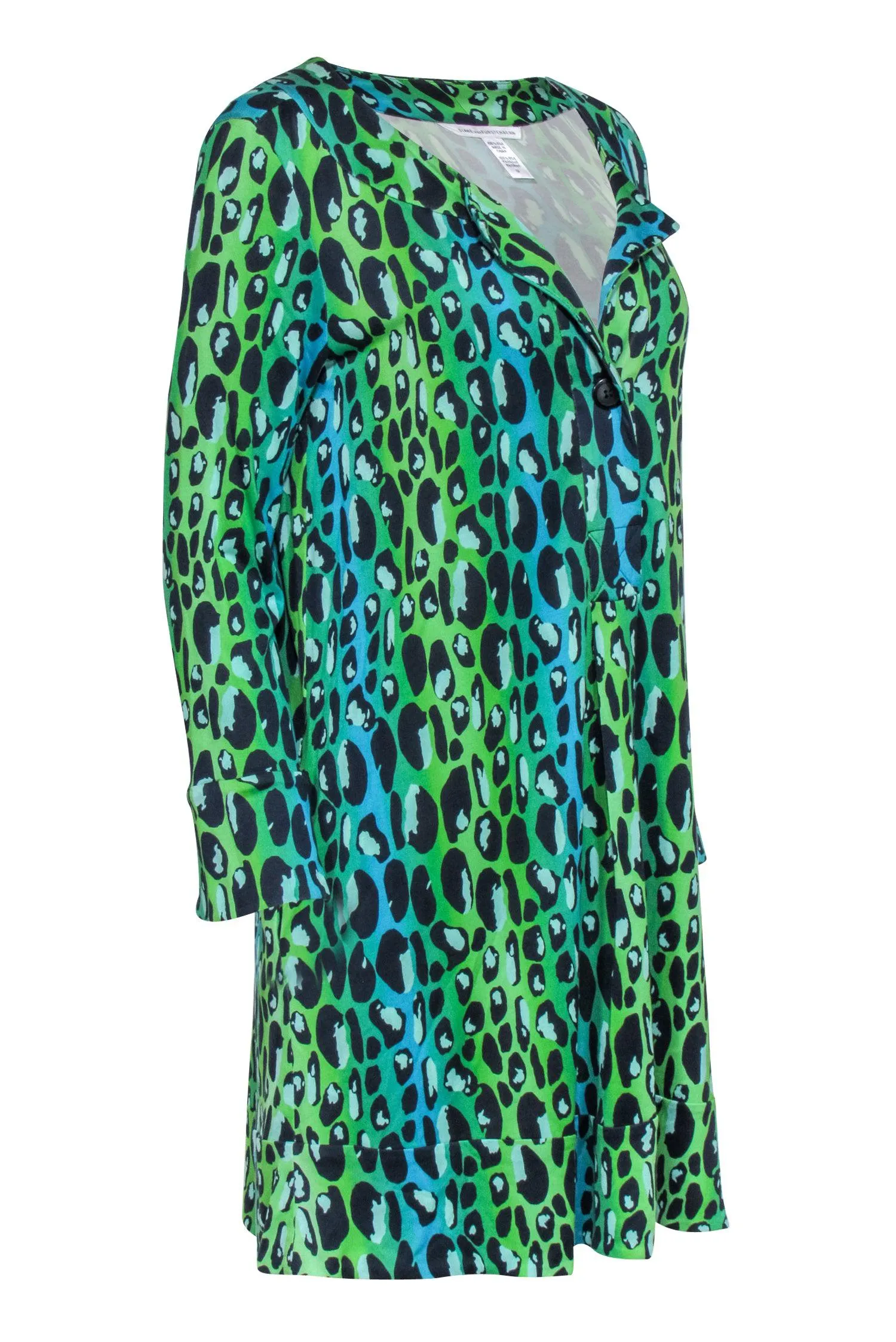 Diane von Furstenberg - Green & Blue Ombre Leopard Print Dress Sz 12
