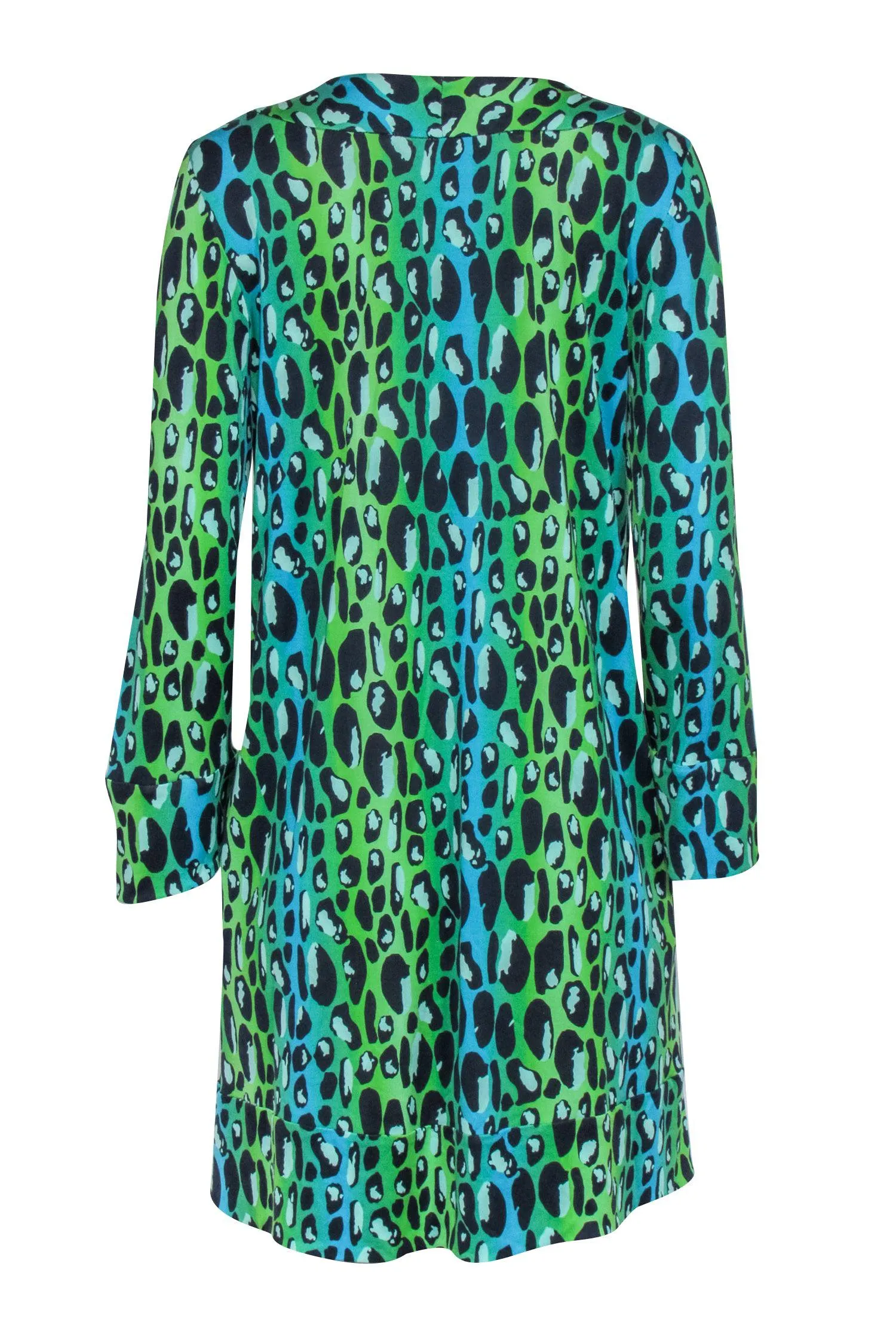 Diane von Furstenberg - Green & Blue Ombre Leopard Print Dress Sz 12
