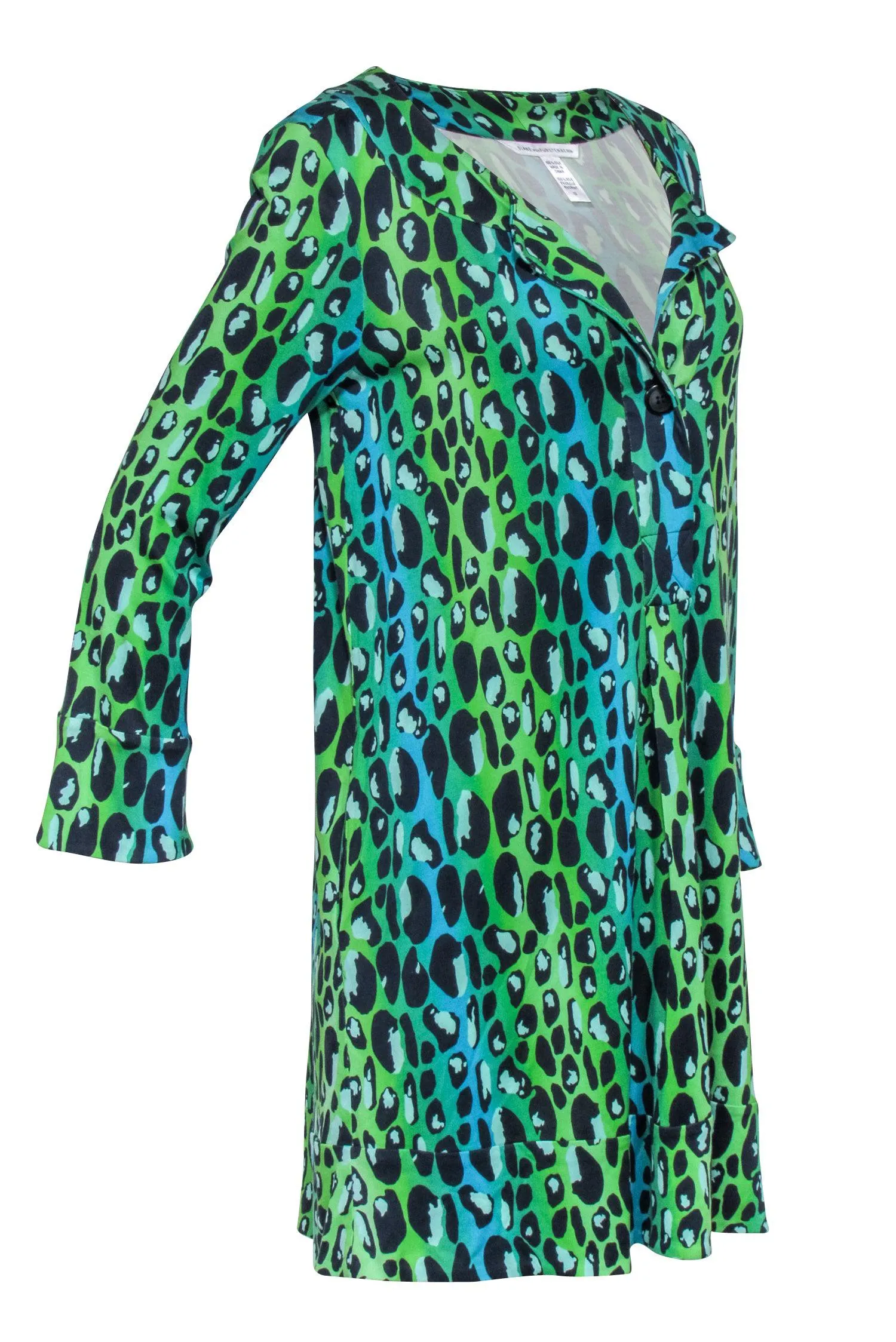 Diane von Furstenberg - Green & Blue Ombre Leopard Print Dress Sz 12