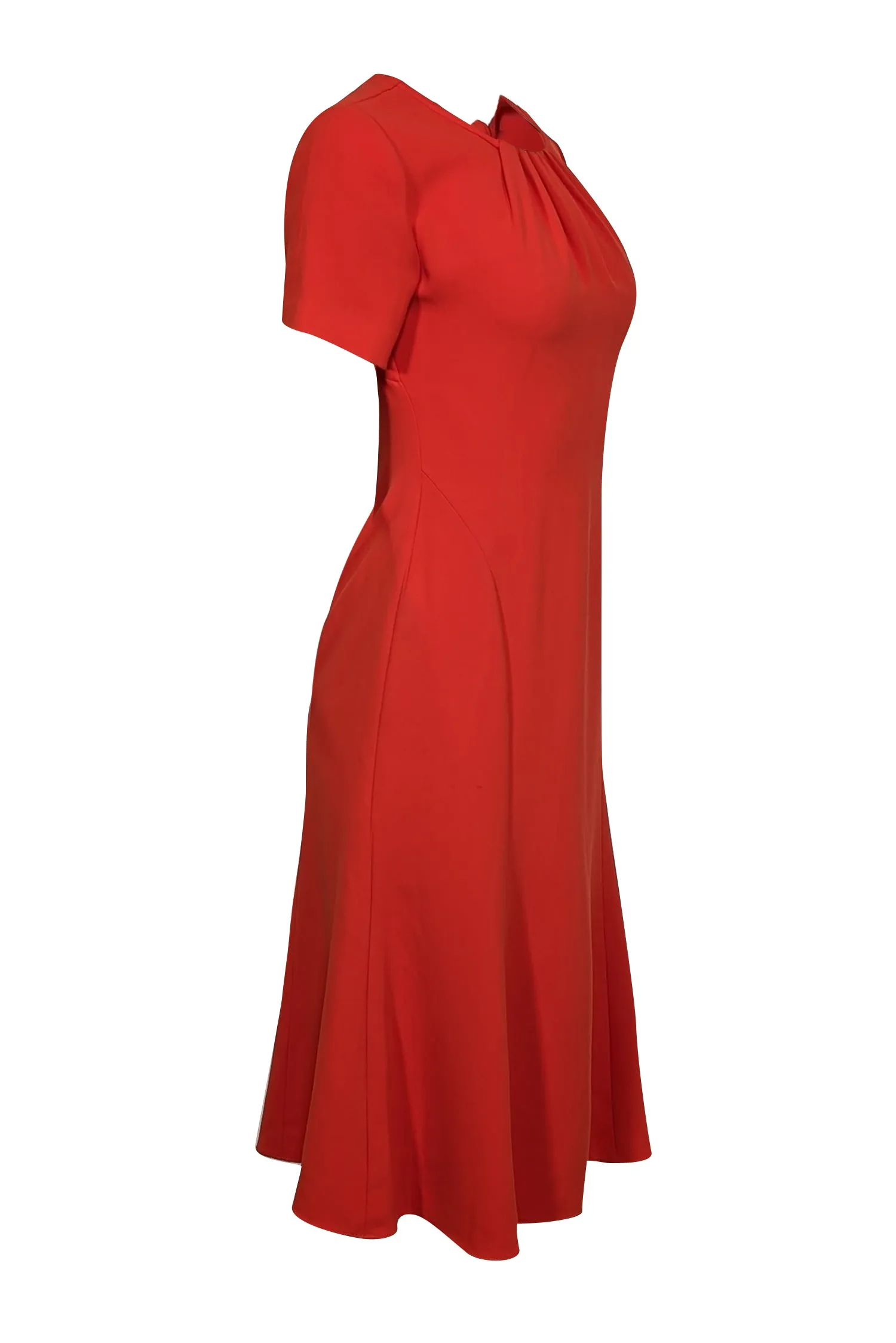 Diane von Furstenberg - Orange Short Sleeve w/ Pleated Neckline Maxi Dress Sz 4