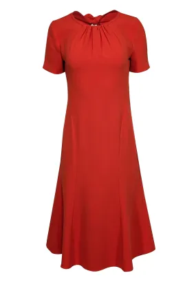 Diane von Furstenberg - Orange Short Sleeve w/ Pleated Neckline Maxi Dress Sz 4