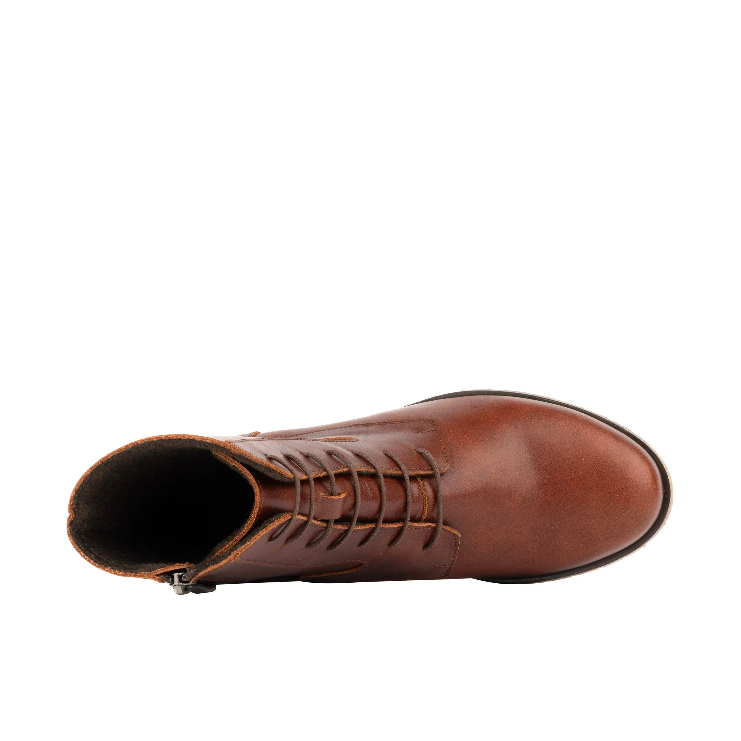 Dinah Wool - Brown - Women's leather lace-up and zip-up round toe combat boot