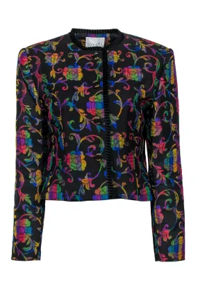 Doncaster - Black & Multicolored Textured Floral Print Cropped Jacket Sz 8