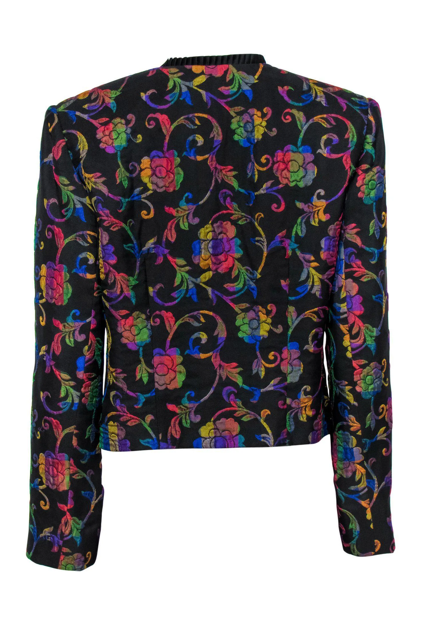 Doncaster - Black & Multicolored Textured Floral Print Cropped Jacket Sz 8