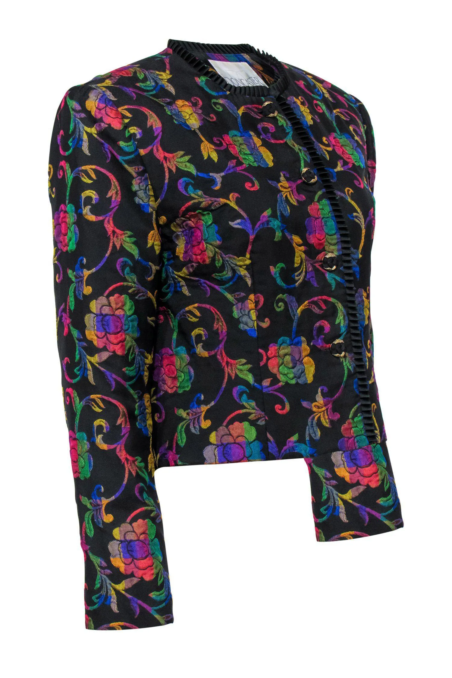 Doncaster - Black & Multicolored Textured Floral Print Cropped Jacket Sz 8