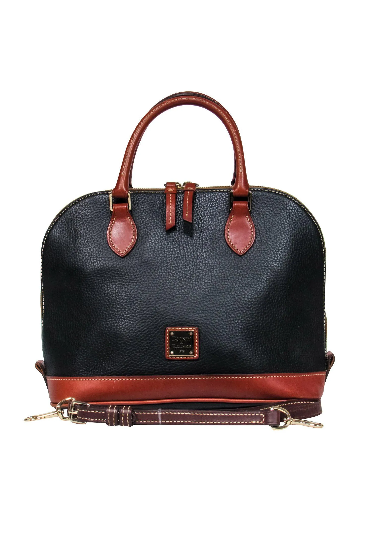 Dooney & Bourke - Black & Tan Bowler-Style Leather Handbag