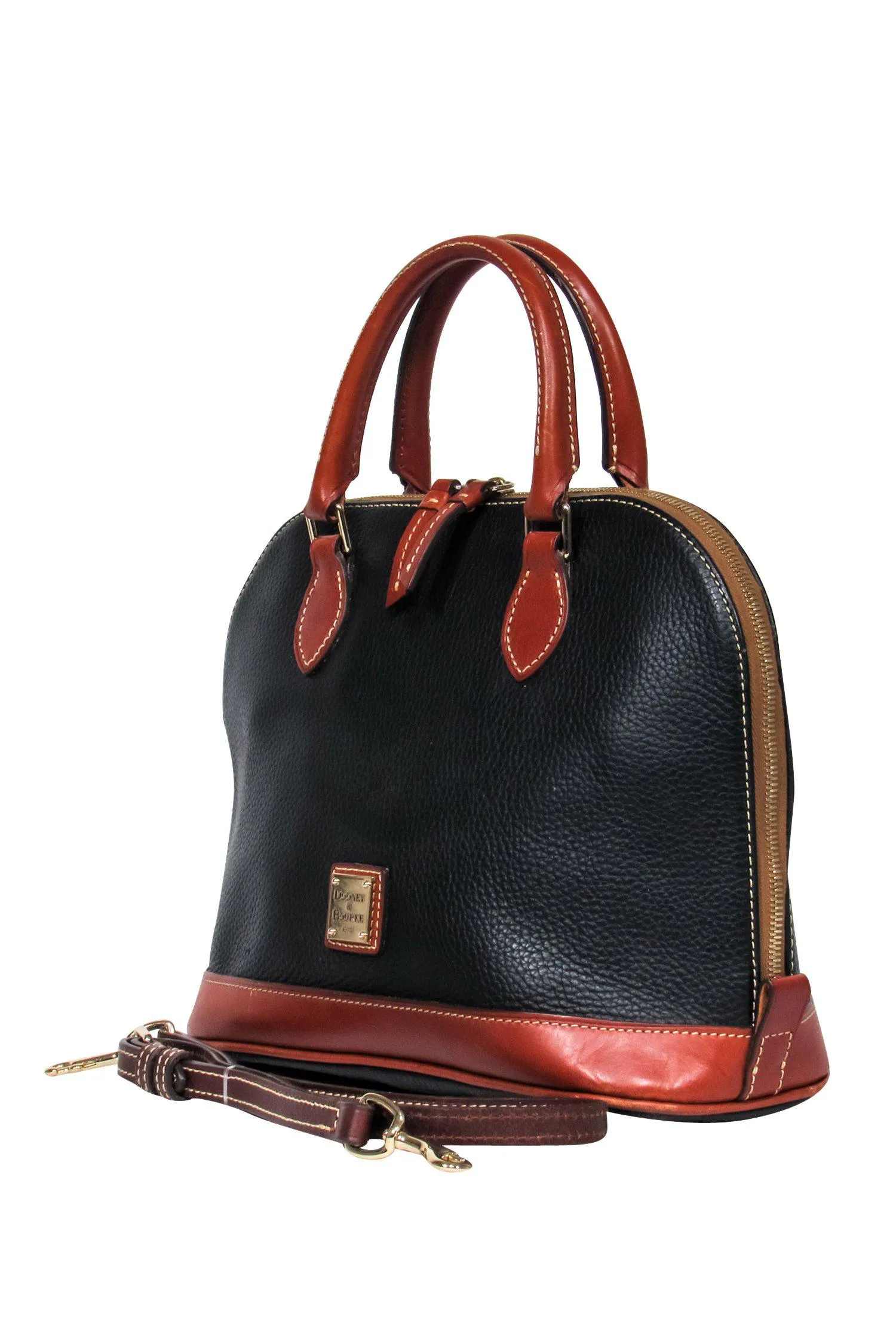 Dooney & Bourke - Black & Tan Bowler-Style Leather Handbag