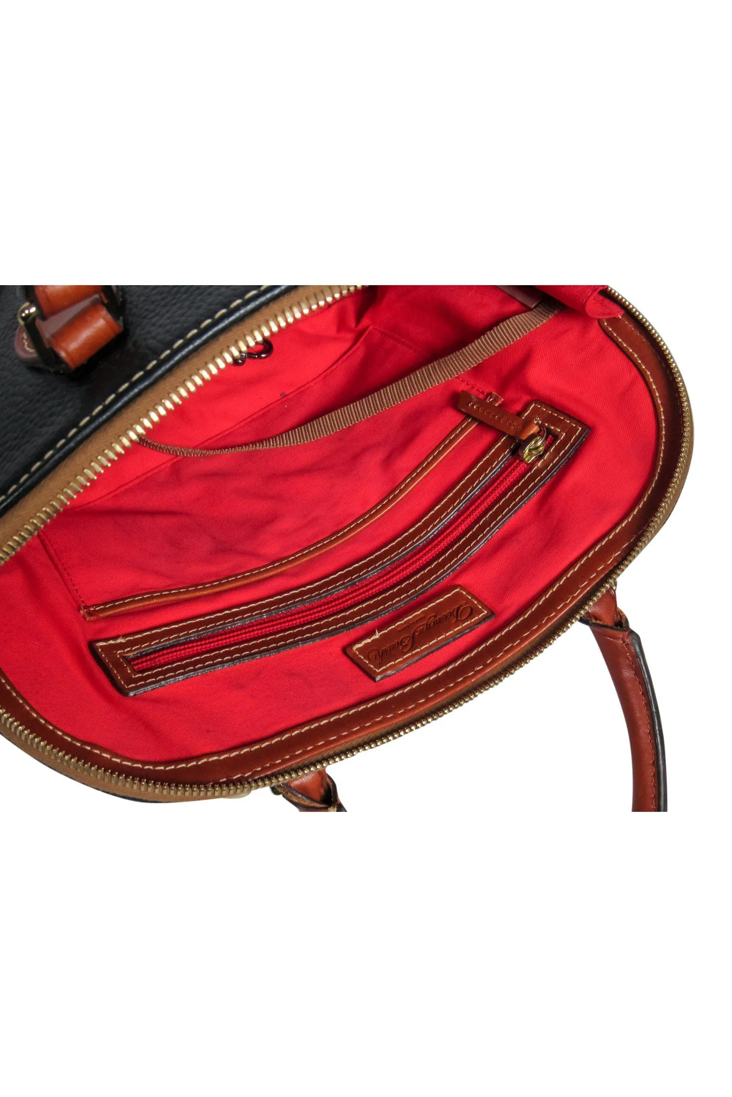 Dooney & Bourke - Black & Tan Bowler-Style Leather Handbag