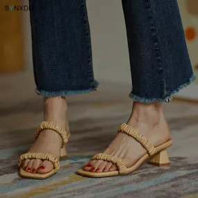 Elegant Women Sandals Slip On High Heels