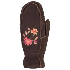 Embroidered Suede Mittens Brown