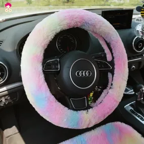 Fluffy Rainbow Car Accessories- Warm and cozy for Winter