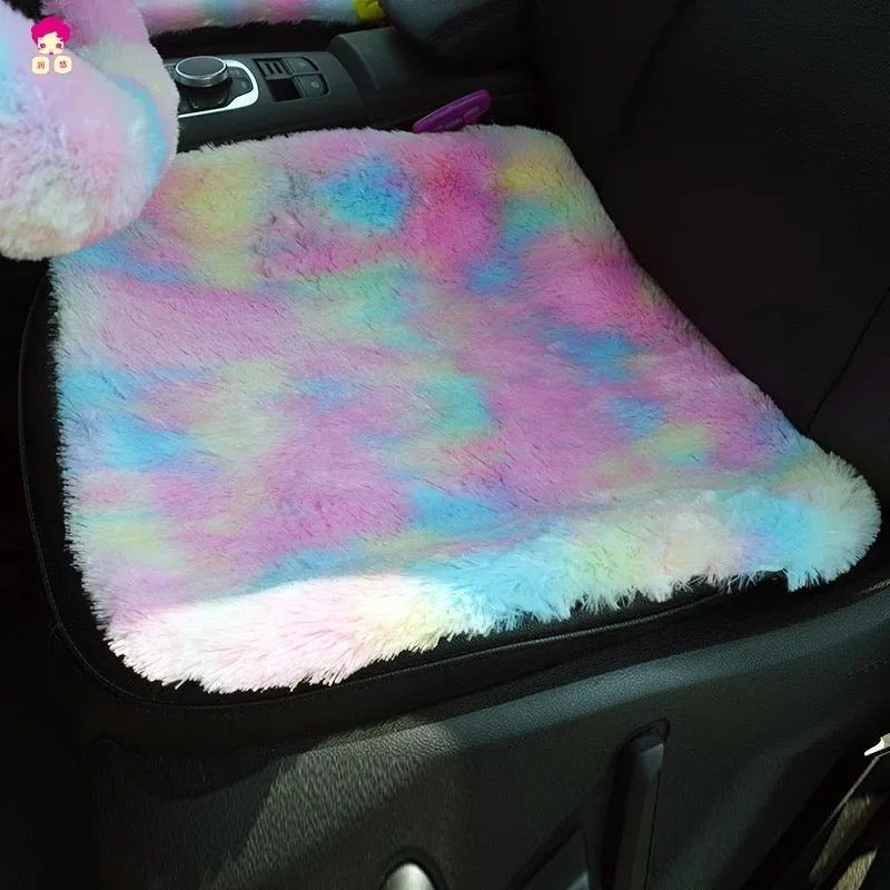 Fluffy Rainbow Car Accessories- Warm and cozy for Winter