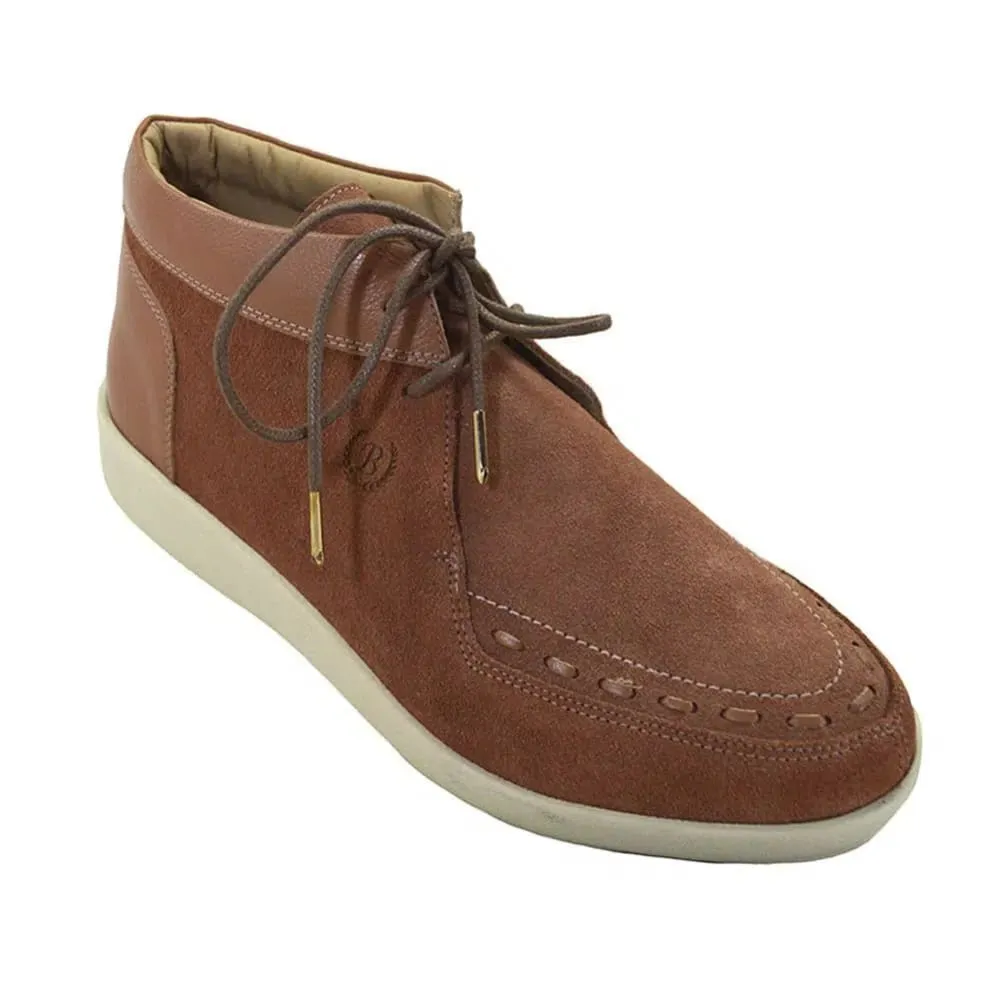 Johnny Famous Bally Style Soho Men's Salmon Leather and Suede High Tops