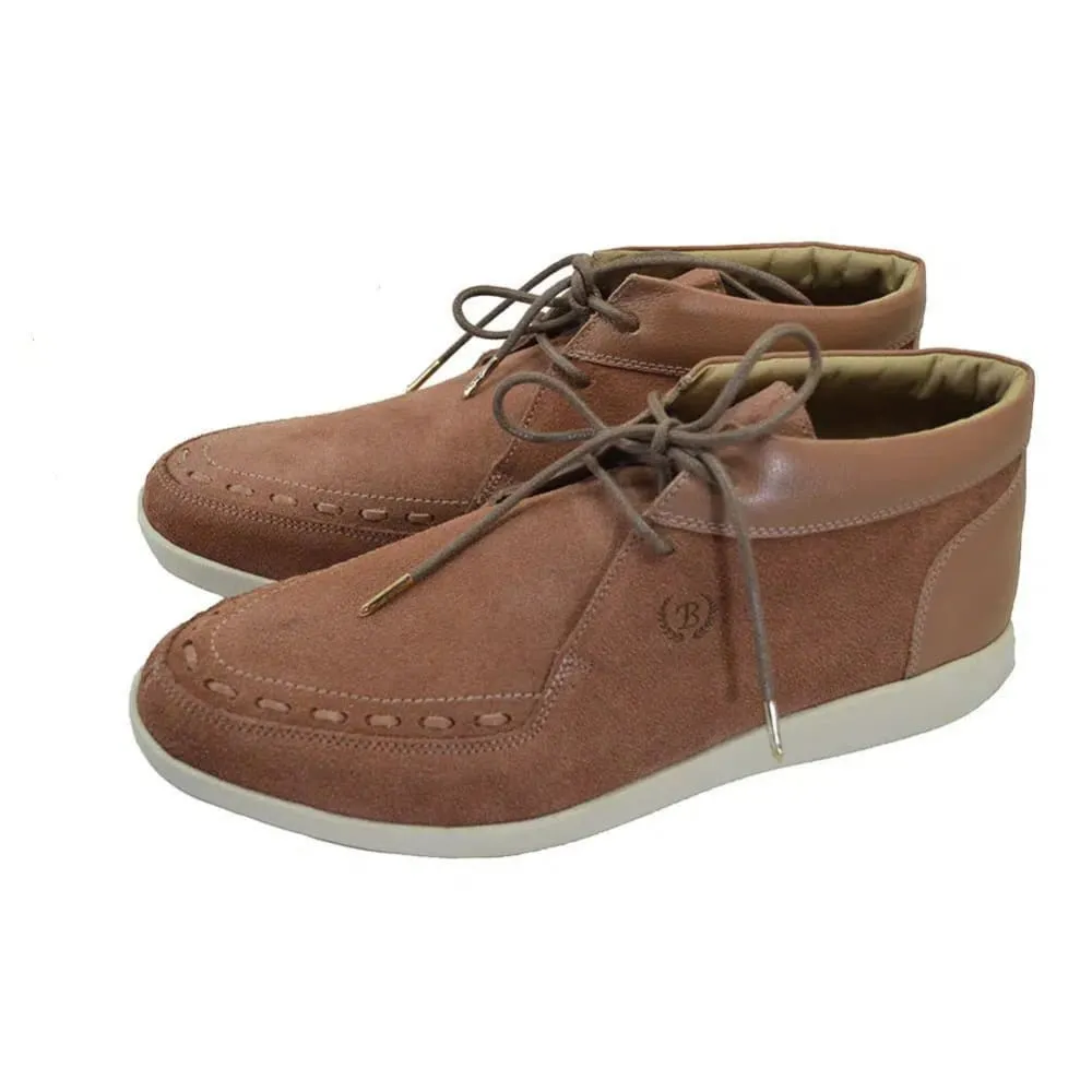 Johnny Famous Bally Style Soho Men's Salmon Leather and Suede High Tops