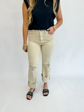 [Judy Blue] Destroy 90's Straight Denim-Bone