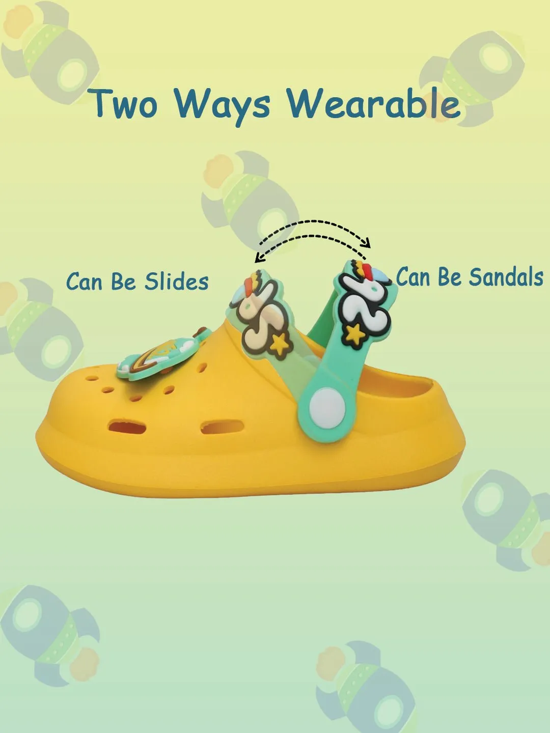 Little Astronaut's Yellow Space Motif Clogs