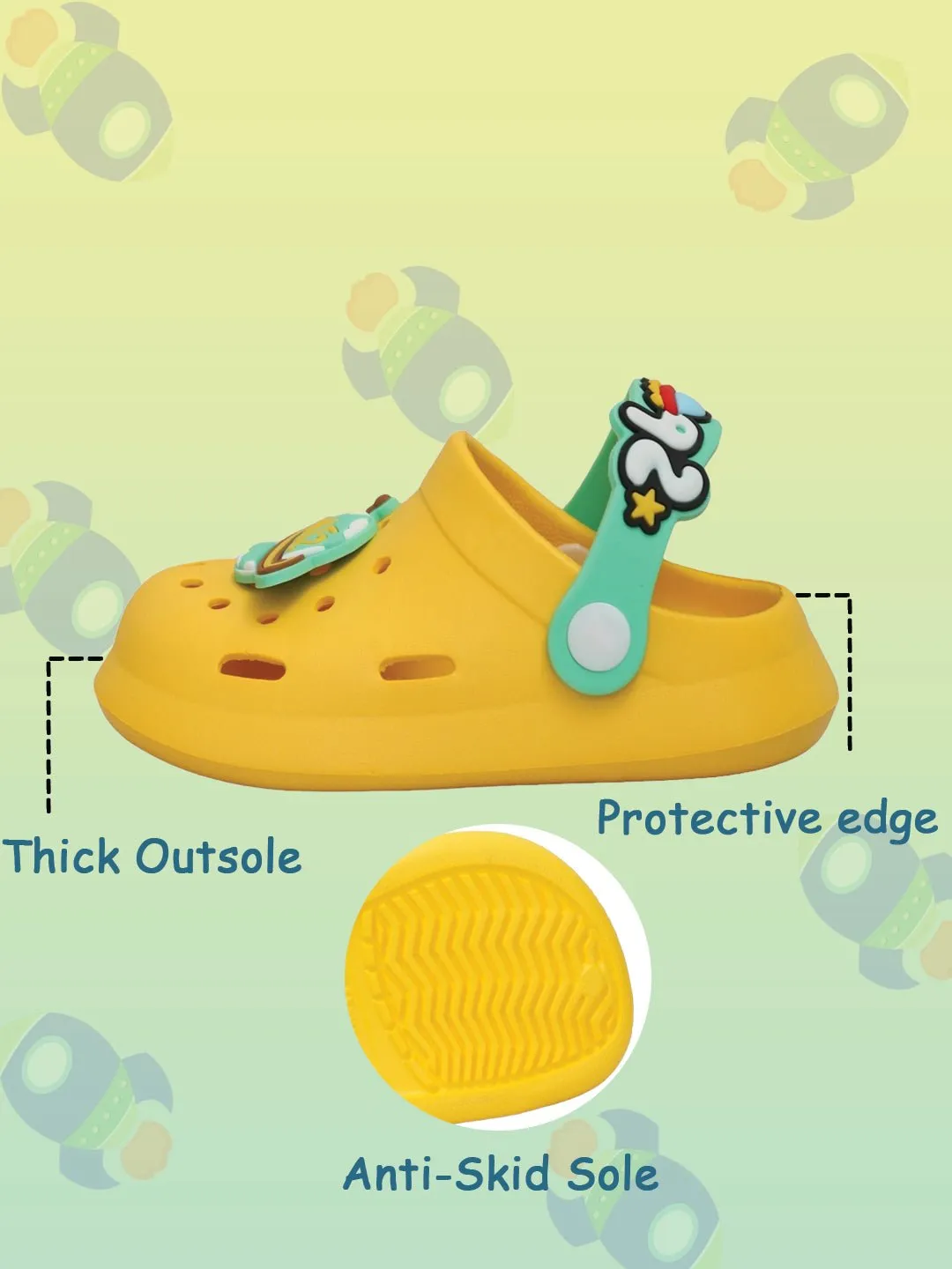 Little Astronaut's Yellow Space Motif Clogs