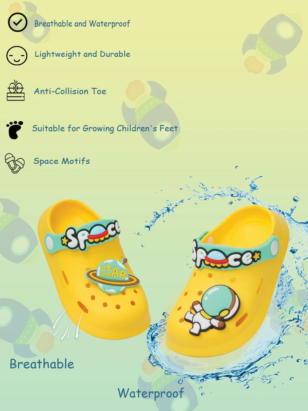 Little Astronaut's Yellow Space Motif Clogs