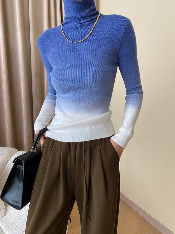 Long Sleeves Skinny Gradient High-Neck Pullovers Sweater Tops